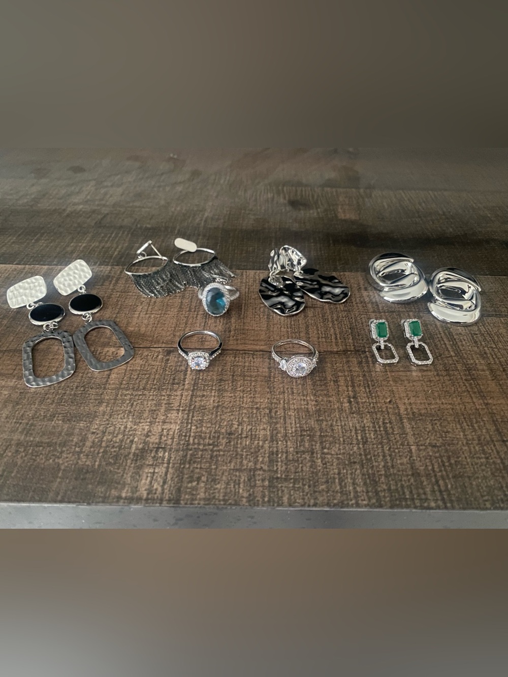 Lot of 8 Pcs of Silver Jewelry Earrings and Rings Mix